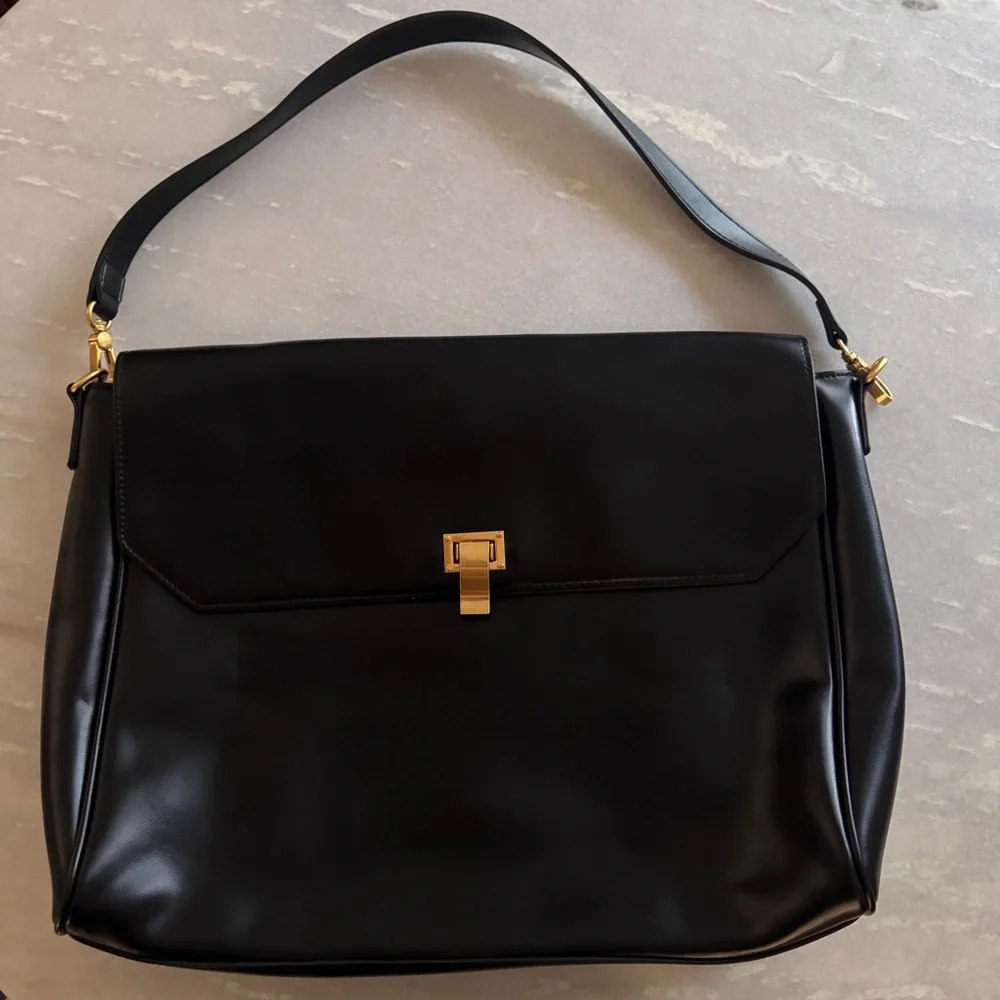 NWOT Elegant Black Vegan Leather Tote Bag